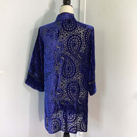 VINTAGE BOB MACKIE WEARABLE ART SIZE SMALL ROYAL BLUE BURNOUT TUNIC BLOU… - Picture 5 of 10